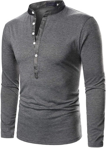 Men's Grey Casual Long Sleeve Henley Shirt