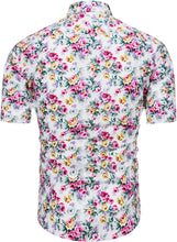 Load image into Gallery viewer, Men&#39;s Hawaiian White/Red Floral Button Up Short Sleeve Shirt