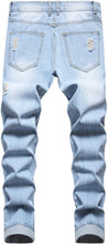 Load image into Gallery viewer, Straight Leg Fashion Light Blue Distressed DenimJeans
