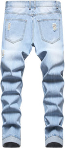 Straight Leg Fashion Light Blue Distressed DenimJeans