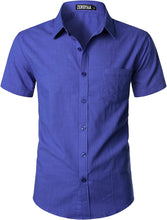 Load image into Gallery viewer, Men&#39;s Royal Blue Linen Button Up Short Sleeve Shirt