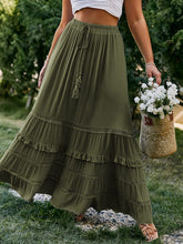 Load image into Gallery viewer, Plus Size Olive Green Boho Ruffled Drawstring Maxi Skirt