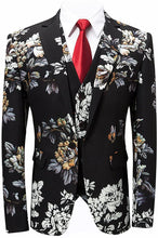 Load image into Gallery viewer, Floral Printed Black 3 Piece Stylish Men&#39;s Suit