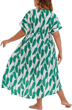 Load image into Gallery viewer, Kimono Green Leaf Tie Front Plus Size Long Coverups