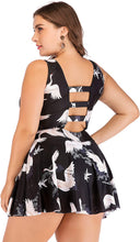Load image into Gallery viewer, Plus Size Black Swan One Piece Cut Out Ruffle Skirt Swimsuit