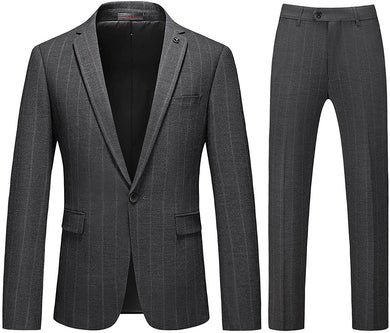 Men's Dark Grey Striped 2pc Long Sleeve Formal Suit