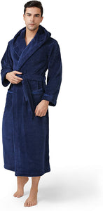 Men's Navy Blue Winter Fleece Full Length Robe