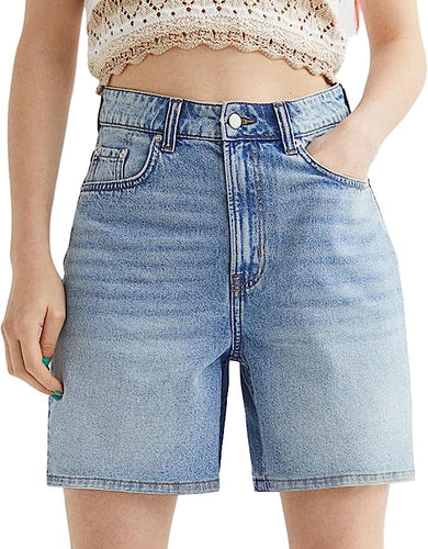 Denim Blue High Waist Mid Thigh Shorts