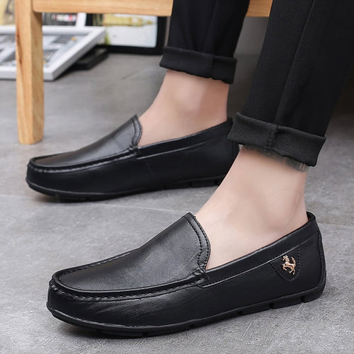 Men’s Casual Black Leather Slip-On Loafers Shoes