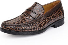 Load image into Gallery viewer, Men&#39;s Crocodile Printed Brown Leather Slip-On Penny Loafers