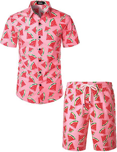 Men's Blue Flamingo Printed Shorts Set