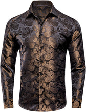 Load image into Gallery viewer, Men&#39;s Dark Brown Paisley Button Down Long Sleeve Shirt