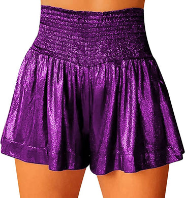 Metallic Shine Purple High Waist Summer Shorts