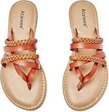 Load image into Gallery viewer, Brown Summer Strappy Braided Casual Flat Sandals