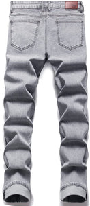 Street Style Grey Ripped Stretch Denim Regular Jeans