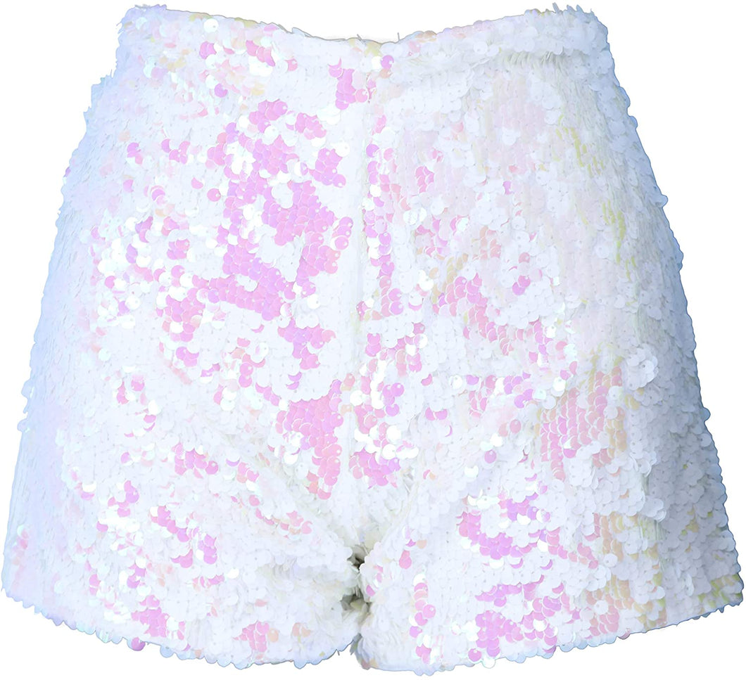 Reversible White Sequin Women's Shorts