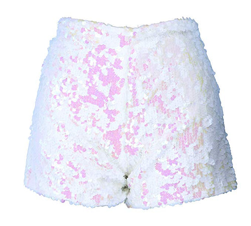 Sparkle & Glitter White High Waist Sequin Shorts
