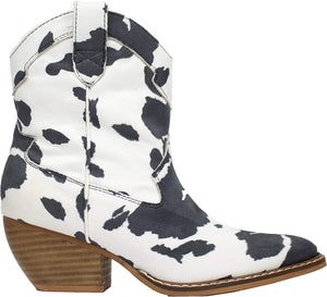 Dolce Amore White Cow Rounded Toe Western Ankle Boots