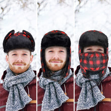 Load image into Gallery viewer, Men&#39;s Red/Black Buffalo Plaid Trapper Hat with Ear Flaps