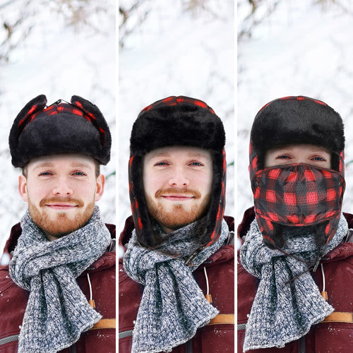 Men's Red/Black Buffalo Plaid Trapper Hat with Ear Flaps