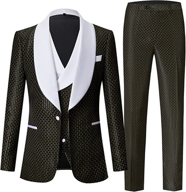 Men's Black Long Sleeve Blazer w/White Lapel & Pants 2pc Suit