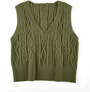 Pullover Cable Knit Vest Sleeveless Loose Fit Sweater Top