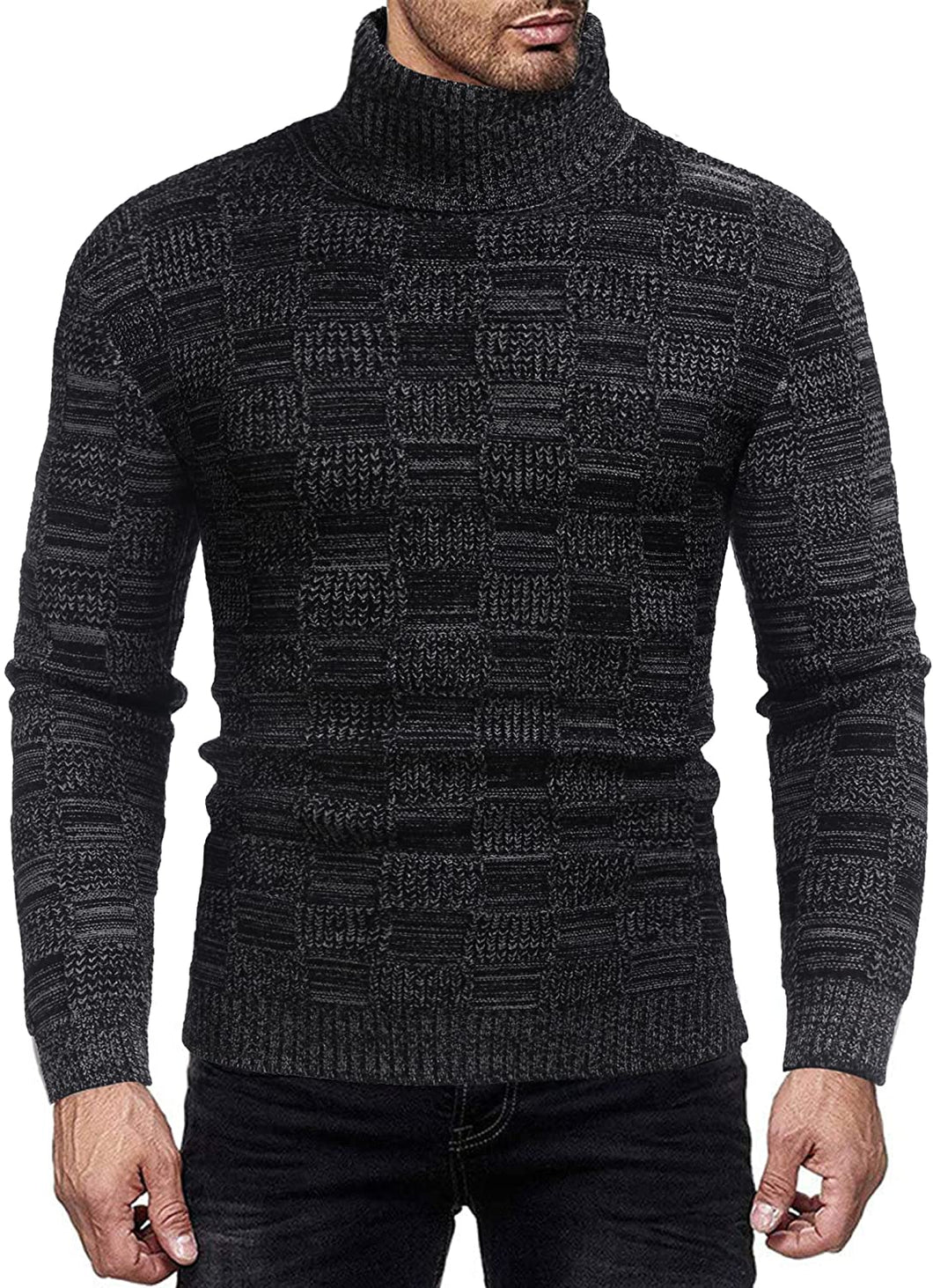 Thermal Ribbed Black Pullover Turtleneck Knitted Sweater