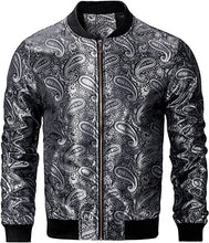 Load image into Gallery viewer, Men&#39;s Light Blue Casual Paisley Windbreaker Long Sleeve Bomber Jacket