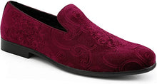Load image into Gallery viewer, Men&#39;s Red Wine Paisley High Quality Velvet Loafer Dress Shoes