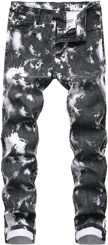 Charcoal Tie Dyed Distressed Lightweight Men's Jeans