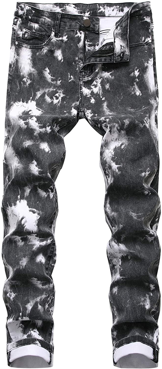 Charcoal Tie Dyed Distressed Lightweight Men's Jeans