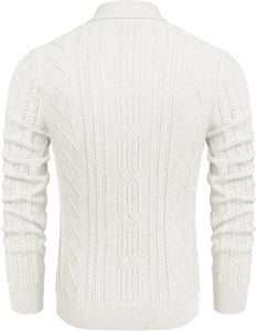 Shawl Collar White Pullover Cable Knitted Men's Sweater