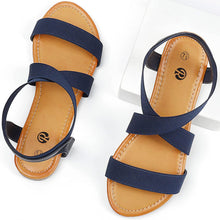 Load image into Gallery viewer, Cross Strap Navy Non Slip Flat Elastic Sandals