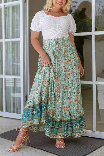 Plus Size Sage Green Floral Maxi Skirt