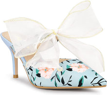 Load image into Gallery viewer, Chiffon Bow Blue Floral Pointed Toe Heels