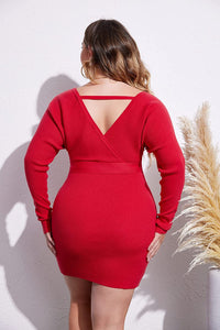 Plus Size Red Long Sleeve Sweater Dress