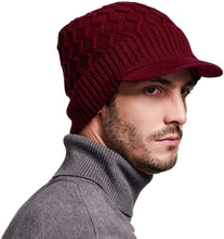 Load image into Gallery viewer, Men&#39;s Wine Red Wool Knit Visor Beanie Hat