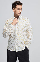 Load image into Gallery viewer, Shiny Luxury White Feather Print Long Sleeve Button Down Men&#39;s Shirt