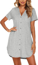 Load image into Gallery viewer, Night Grey Striped Button Down Sleepwear Dress