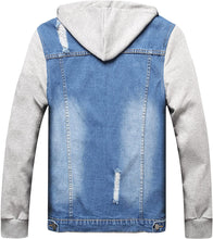 Load image into Gallery viewer, Casual Two Tone Light Blue Men&#39;s Denim Hooded Jacket
