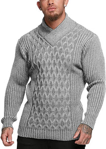 Men's Hunter Green High Collar Diamond Knit Long Sleeve Sweater