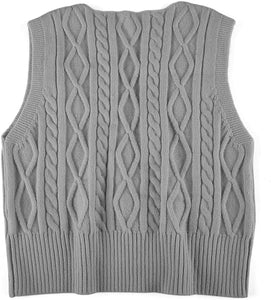 Pullover Cable Knit Vest Sleeveless Loose Fit Sweater Top