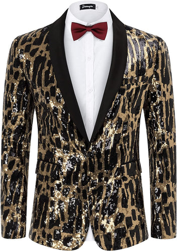 Men's Formal Black & Gold Sequin Blazer Jacket