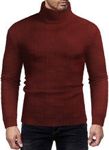 Load image into Gallery viewer, Thermal Ribbed Wine Red Pullover Turtleneck Knitted Sweater