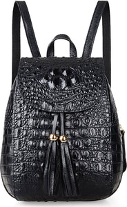 Small Black Crocodile Leather Casual Women's Backpack