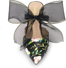 Load image into Gallery viewer, Chiffon Bow Black Floral Pointed Toe Heels