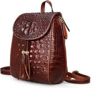 Small Brown Crocodile Leather Casual Women's Backpack