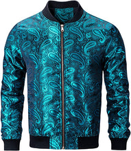 Load image into Gallery viewer, Men&#39;s Light Blue Casual Paisley Windbreaker Long Sleeve Bomber Jacket