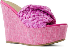 Load image into Gallery viewer, Quilted Pink Open Toe Wedge Sandals