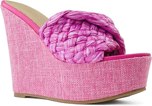 Quilted Pink Open Toe Wedge Sandals